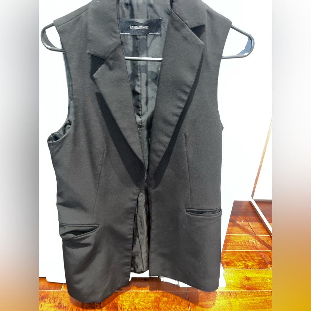 ZARA WOMENS BLACK BLAZER VEST SLEEVELESS am